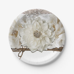 Assiettes En Carton Fleurs blanches et bouleau : fête de mariage glamo