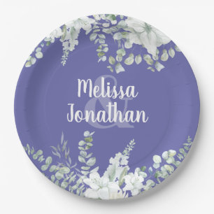 Assiettes En Carton Fleurs blanches florales aquarelle romantique mari