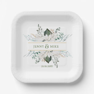 Assiettes En Carton Fleurs blanches simples et élégantes