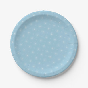Assiettes En Carton Fleurs blanches sur plaque bleu doux