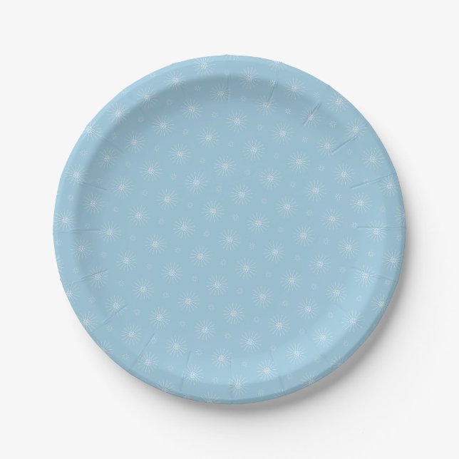 Assiettes En Carton Fleurs blanches sur plaque bleu doux (Devant)