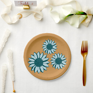 Assiettes En Carton Fleurs bleues de tournesol