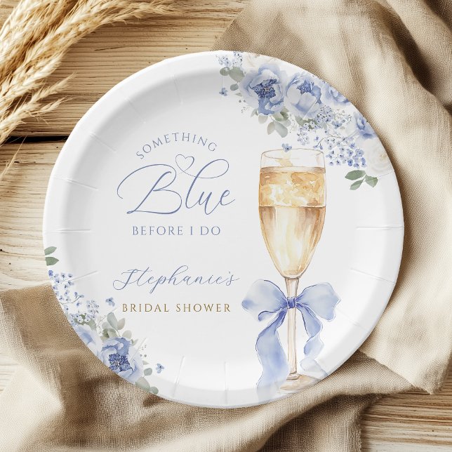 Assiettes En Carton Fleurs bleues et nœud mariage Something Blue (Créateur téléchargé)