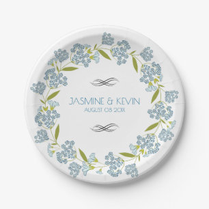 Assiettes En Carton Fleurs bleues mignonnes Mariage Wreath