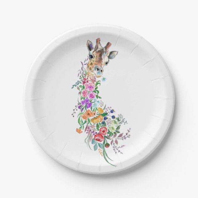 Assiettes En Carton Fleurs Bouquet Giraffe Plaques en papier (Devant)