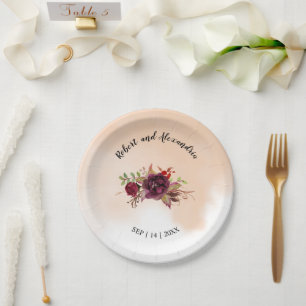 Assiettes En Carton Fleurs Bourgogne Fête des mariées Mariage Réceptio