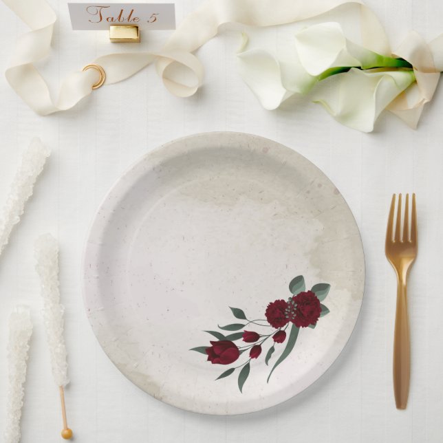 Assiettes En Carton Fleurs bourguignonnes verdure (Mariage)