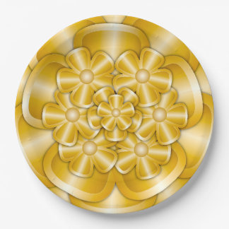 Assiettes En Carton Fleurs Chrome - Plaque de papier or