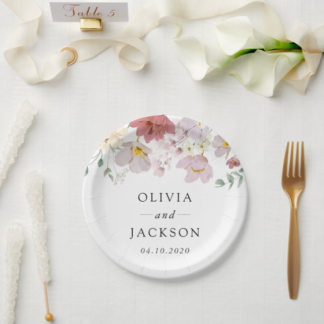 Assiettes En Carton Fleurs colorées, Fleur sauvage, Boho, Mariage (Mariage)