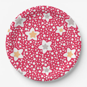 Assiettes En Carton Fleurs colorées sur un point de polka rétro arrièr
