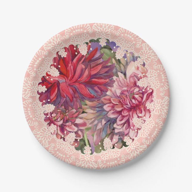 Assiettes En Carton fleurs dahlias (Devant)