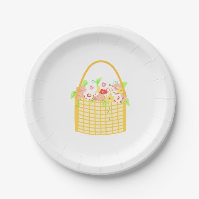 Assiettes En Carton Fleurs dans un panier en osier (Devant)