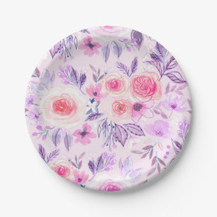 Assiettes En Carton Fleurs d'aquarelle et feuilles 3