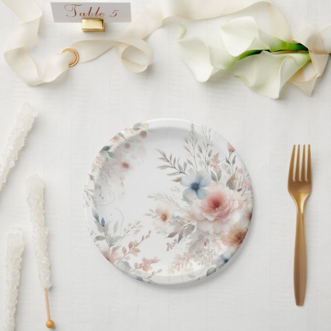 Assiettes En Carton "Fleurs d'aquarelle : Plaques de papier floral mod (Mariage)