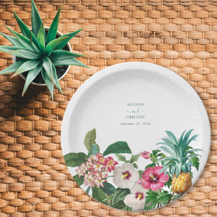 Assiettes En Carton Fleurs d'aquarelle tropicale et Mariage de verdure