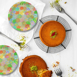 Assiettes En Carton Fleurs d'Aster & Cone & aquarelle tropicale feuill