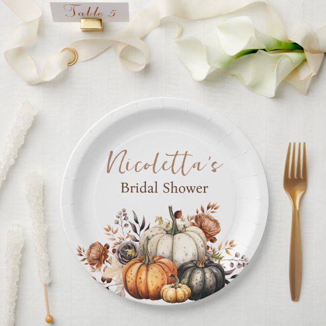 Assiettes En Carton Fleurs d'automne et aquarelle Citrouille Automne (Mariage)