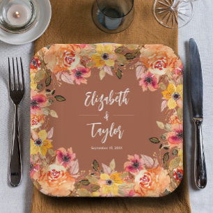 Assiettes En Carton Fleurs d'Automne Mariage Terracotta