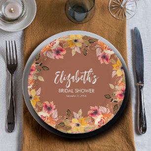 Assiettes En Carton Fleurs d'Automne Réception de Mariage Terracotta
