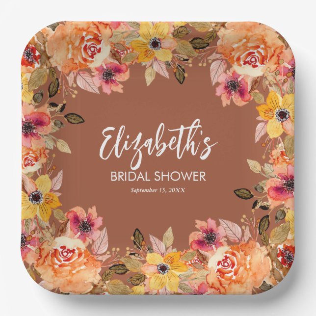 Assiettes En Carton Fleurs d'Automne Terracotta pour Baby Shower (Recto)