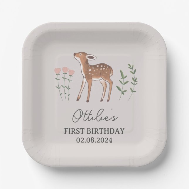 Assiettes En Carton Fleurs de bois Fleurs de bois Anniversaire (Recto)