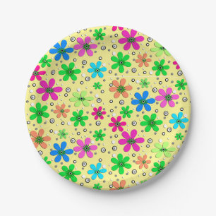 Assiettes En Carton Fleurs de camomille multicolores lumineuses sur un