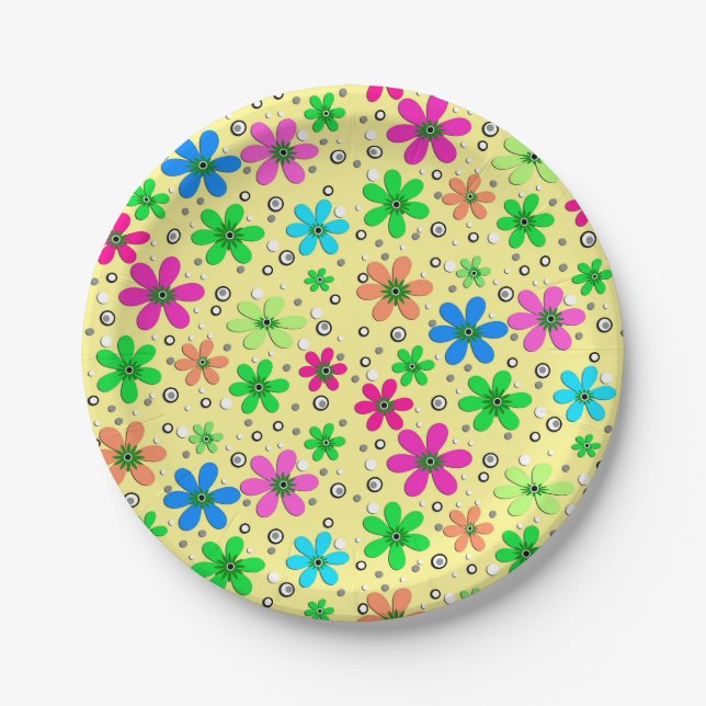Assiettes En Carton Fleurs de camomille multicolores lumineuses sur un (Devant)