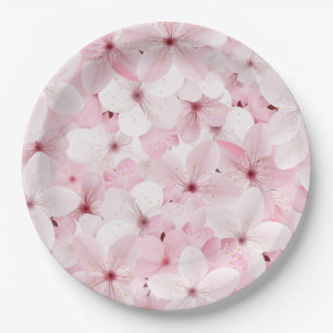 Assiettes En Carton Fleurs de cerisiers roses