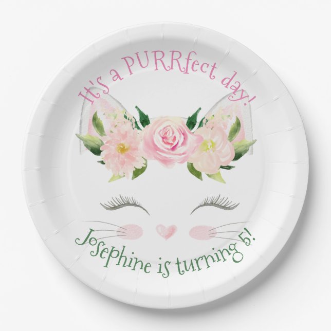 Assiettes En Carton Fleurs de chats Kitten Anniversaire (Devant)