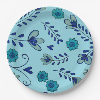 Assiettes En Carton Fleurs de chinoiserie bleues