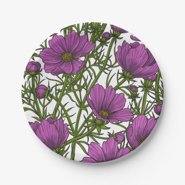 Assiettes En Carton Fleurs de cosmos violet (Devant)
