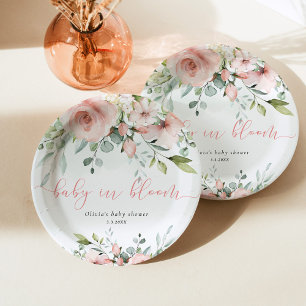 Assiettes En Carton Fleurs de eucalyptus rose pour bébé en fleurs show