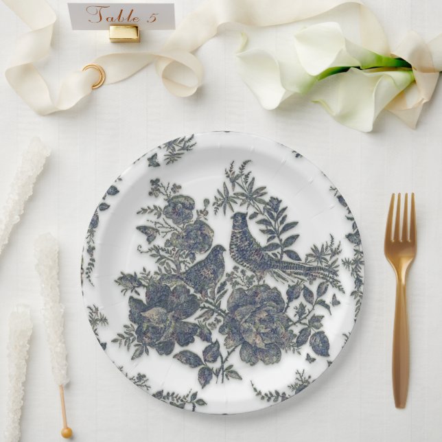 Assiettes En Carton Fleurs de faisans (Mariage)