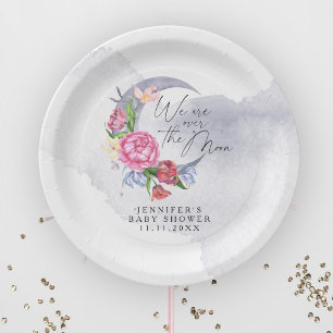Assiettes En Carton Fleurs de fête prénatale au-delà de la lune