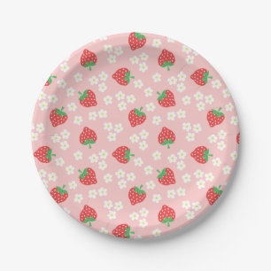 Assiettes En Carton Fleurs de fraises Motif rose