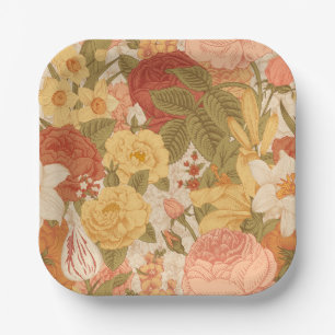 Assiettes En Carton fleurs de jardin botaniques florales vintage ornée