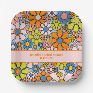 Assiettes En Carton Fleurs de jardin rétro années 60 70 Bohème motif f