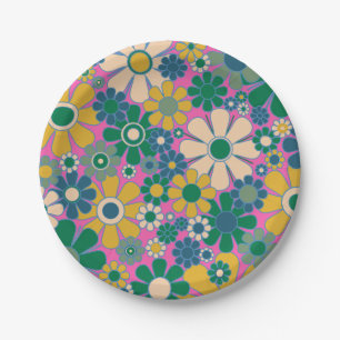 Assiettes En Carton Fleurs de Jardin Rétro Super 60s les années 70 mot