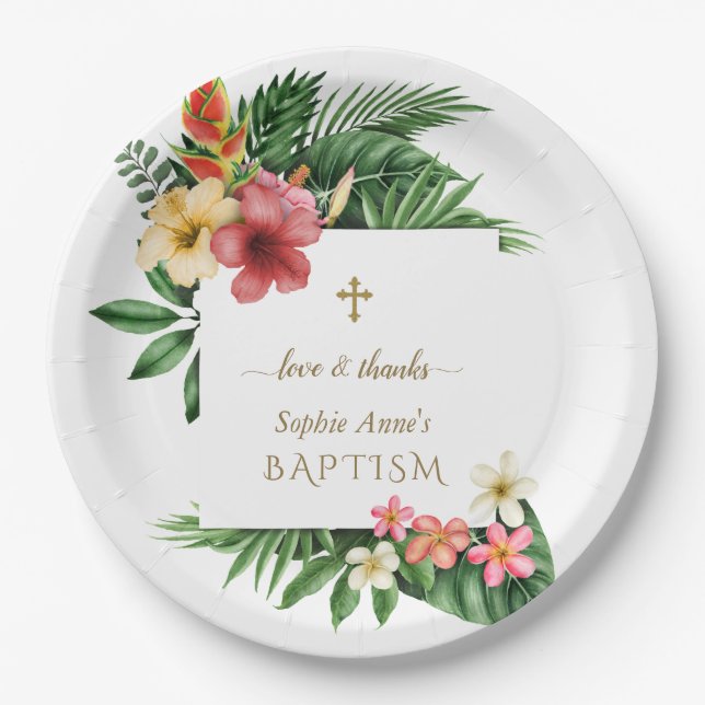 Assiettes En Carton Fleurs de jardin tropicales Charm Lush Mariage  (Devant)
