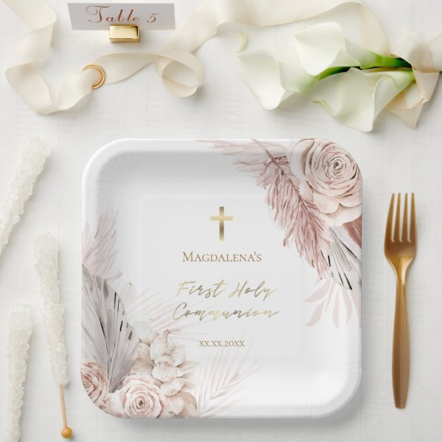 Assiettes En Carton Fleurs de la première sainte communion (Mariage)
