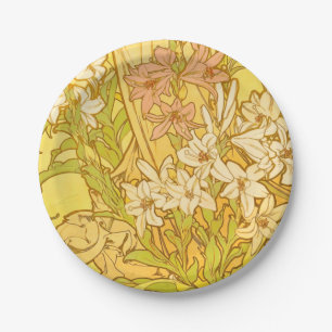 Assiettes En Carton fleurs de lys Art nouveau d'Alphonse Mucha