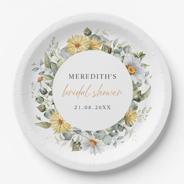 Assiettes En Carton Fleurs de marguerite aquarelle douce Fête prénupti (Devant)