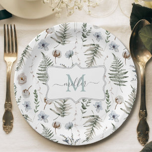Assiettes En Carton Fleurs de monogrammes et Feuilles de fougères Bota