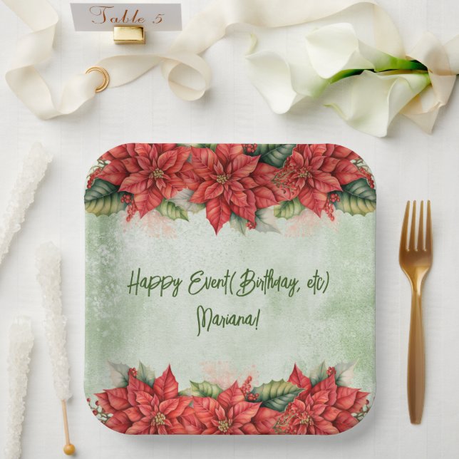 Assiettes En Carton Fleurs de Noël Poinsettia Fête Florale (Mariage)