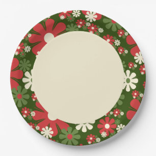 Assiettes En Carton Fleurs de Noël rétro 60s les années 70 motif flora