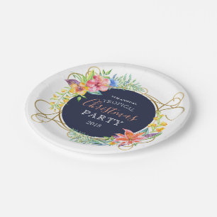 Assiettes En Carton Fleurs de Noël tropicales et cadre tourbillonnant