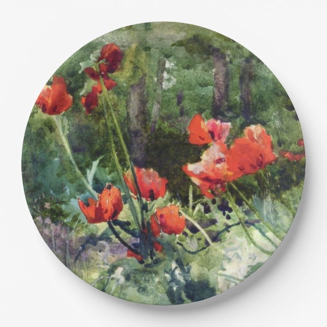 Assiettes En Carton Fleurs de pavot rouge (par Mildred Anne Butler) (Devant)