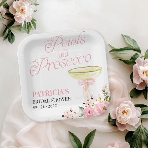 Assiettes En Carton Fleurs de pétales et prosecco avec ruban rose pour