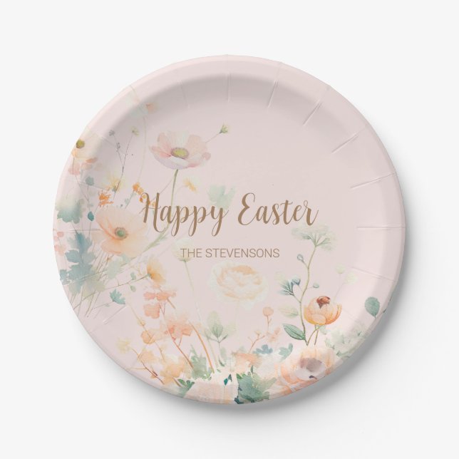Assiettes En Carton Fleurs de Printemps Pastel Joyeuses Pâques (Devant)