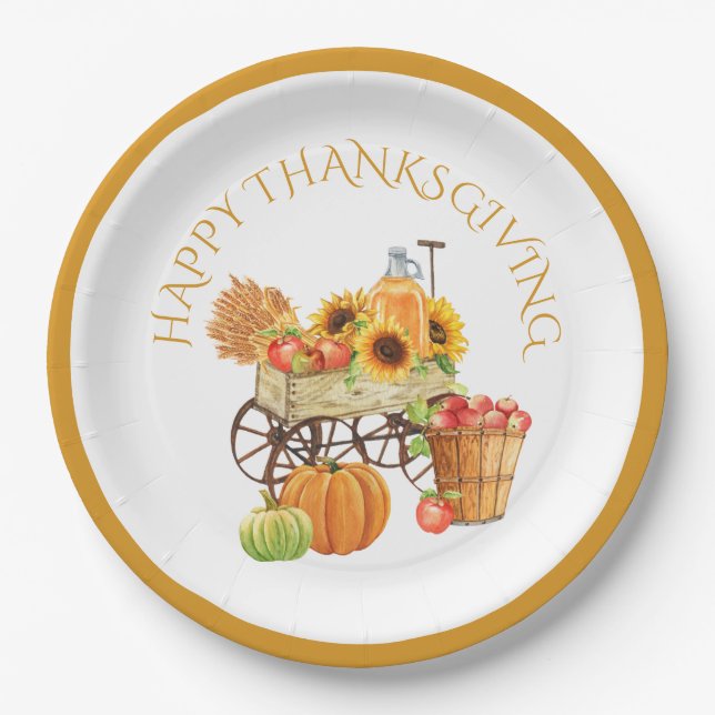 Assiettes En Carton Fleurs de récolte de bons thanksgivings et produir (Devant)